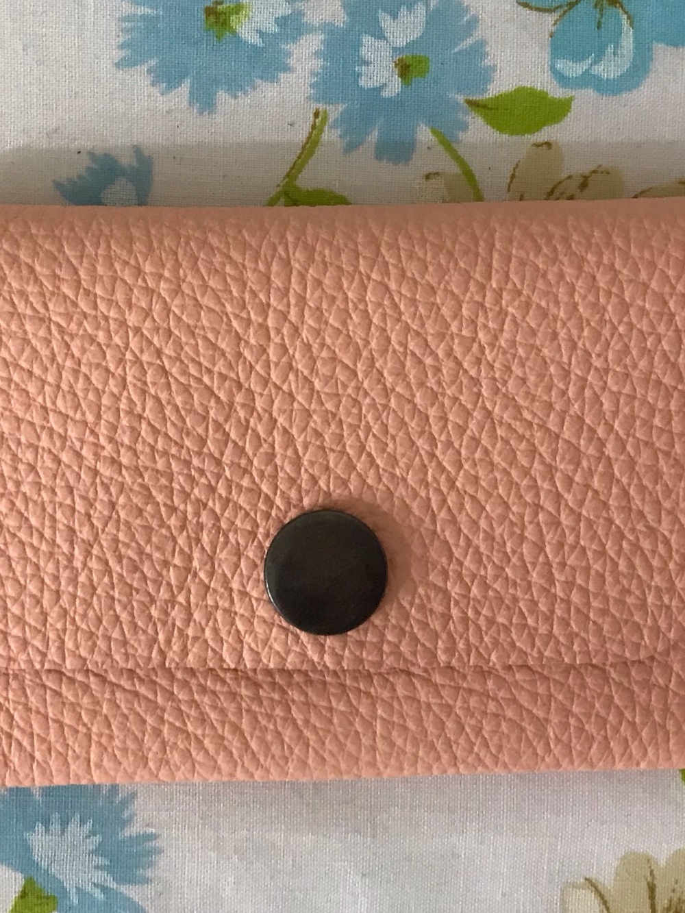 Handmade Genuine Peach Pebbled Leather Snap Card Wallet Cardholder
